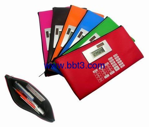 Promotional solar calculator with pencil bag