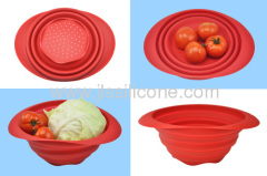 kitchen tools silicone folded bowl with holes on bottom for wash