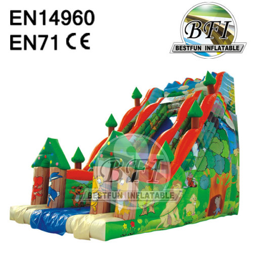 Full Print Double Lanes Inflatable Tropical Water Slide