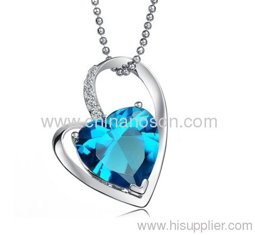 Sapphire CZ Heart Pendant Necklace