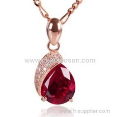 Ruby Jewellery Pendant Necklace with CZ stone and 18K gold plated