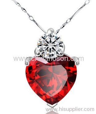 Large Ruby Heart CZ Pendant Necklace