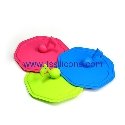 kitchen tools heat resistant silicone cup lid with note shaped handle