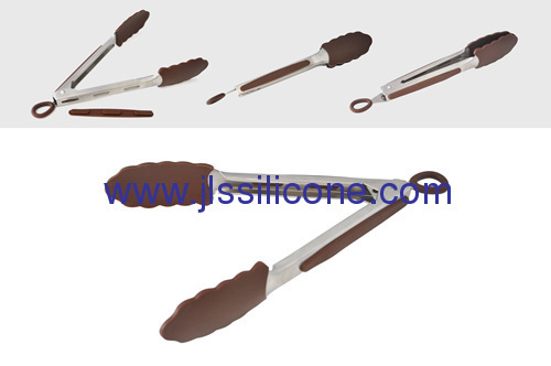 9 inch stainless steel handled silicone food tong