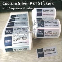 Custom Matt Silver PET Stickers,Waterproof Silver Foil Labels With Serial Numbers,Laminated Adhesive PET Label