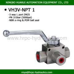 3 way L port hydraulic high pressure valve female threaded npt 1 inch ball valves