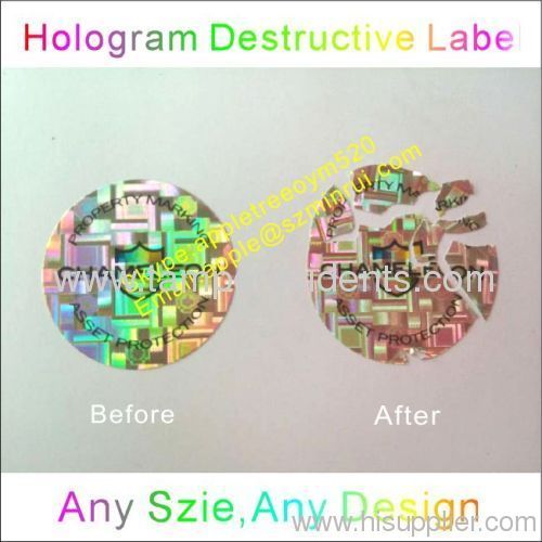 Hologram Ultra Destructible Vinyl Labels for Property Protection