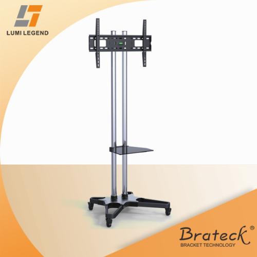 Height adjustable TV cart with polished chrome pole