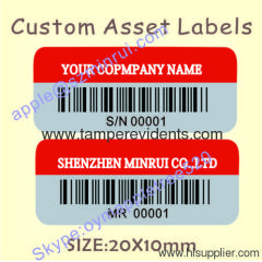 Custom Destructive Asset Label,Warranty VOID If Remove Sticker for Asset Tracking,Silver PET Property Stickers