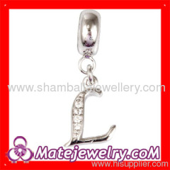 Fine sterling silver crystal dangle European letther charm beads
