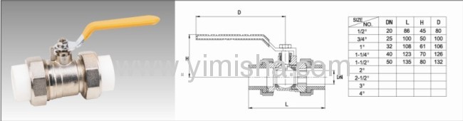 Manual Brass Yellow Handle Two General Formula PP-R Hard Seal Ball valve