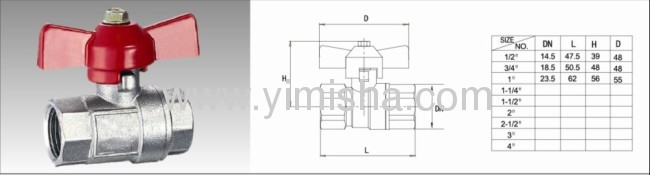 Brass Red Butterfly Handle Two General Formula Hard Seal Ball Valve