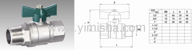 Horizontal Brass Green Butterfly Handle Two General Formula Thread Hard Seal Ball Valve