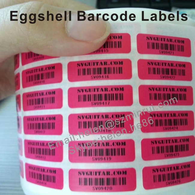 Strong Adhesive Eggshell Barcode Labels For Asset ID Tracing,One Time Use Destructible Bar code Sticker