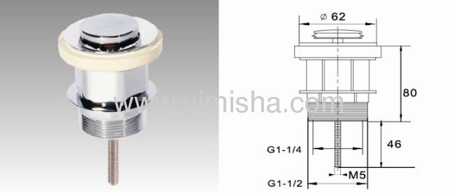 Small Brass pop-up Chrome Plated Waste Drain with Yellow Rubber Ring