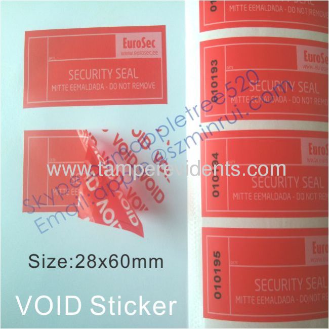 Custom RED Total Transfer VOID Sticker,Warranty VOID Security Label,Matt Tamper Evident VOID Seal Stickers