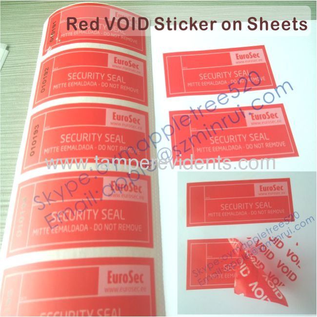 Custom RED Total Transfer VOID Sticker,Warranty VOID Security Label,Matt Tamper Evident VOID Seal Stickers