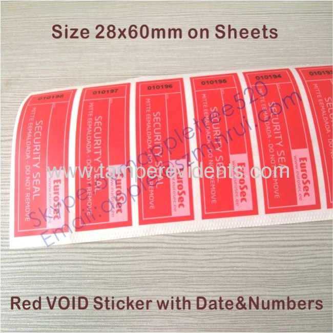 Custom RED Total Transfer VOID Sticker,Warranty VOID Security Label,Matt Tamper Evident VOID Seal Stickers