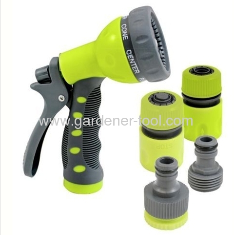 Plastic 7-Pattern Water Spray Nozzle Include Trigger nozzle,Hose Connector and Tap connector