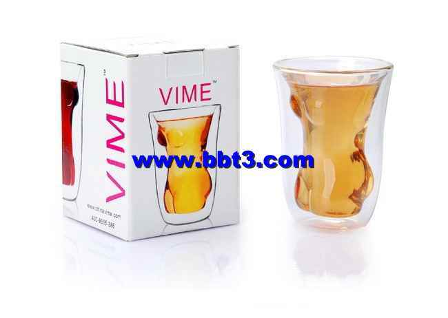 Hot selling beauty shape double wall glass cup