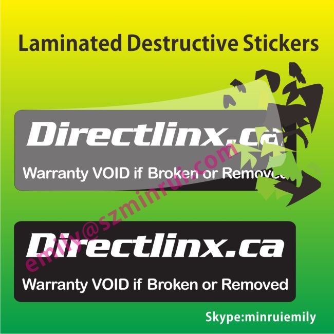 Custom Laminated Destructible Vinyl Labels,Gloss Finished Destructive Labels,Laminated Fragile Labels