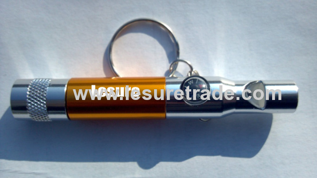 Multifunction led torch keychain with whistle and compass 