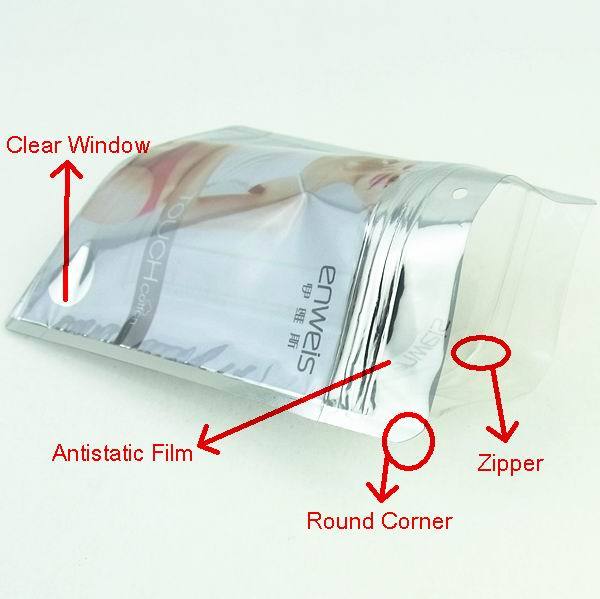 antistatic ziplock stand up packaging bags for underwear