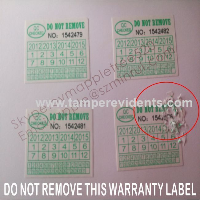 Destructive Warranty Sticker with Dates,Do Not Tamper Eggshell Paper Sticker,Destructible Vinyl Warranty Seal Label