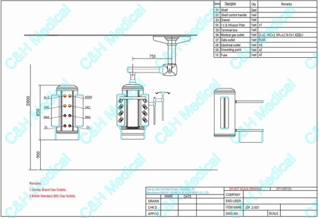 clinical pendant -ceiling mounted one arm Motorizedmedical Pendant