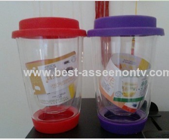 Double Wall Glass Coffee Cup with silicon lid and base Mug