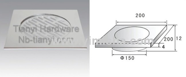 200mm×200mm×4mm Brass Chrome Plated Floor Drainwith Outlet Diameter 150mm