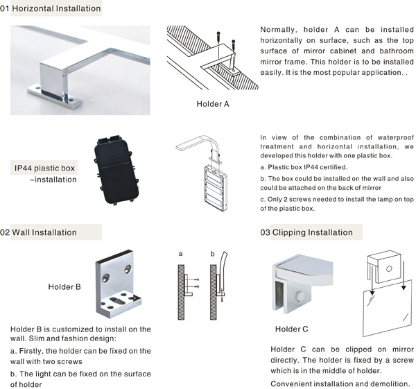 Aluminum waterproof mordern 6w 400mm length led mirror lighting 500lm IP44 CE ROHS