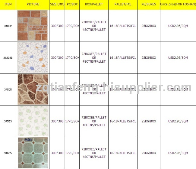 300X300MM- NON-SLIP glazed ceramic floor & wall tiles