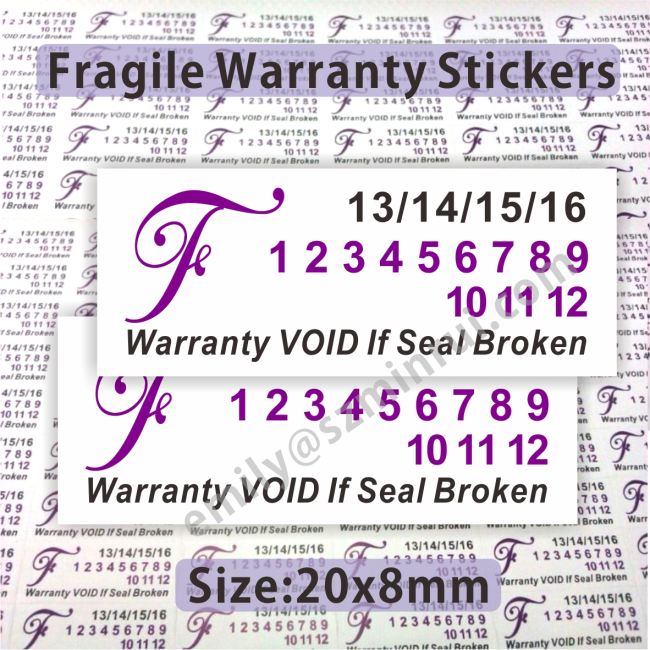Custom Purple Destructible Warranty Stickers with Dates,Stickers Warranty Labels,Fragile Brittle Warranty Labels