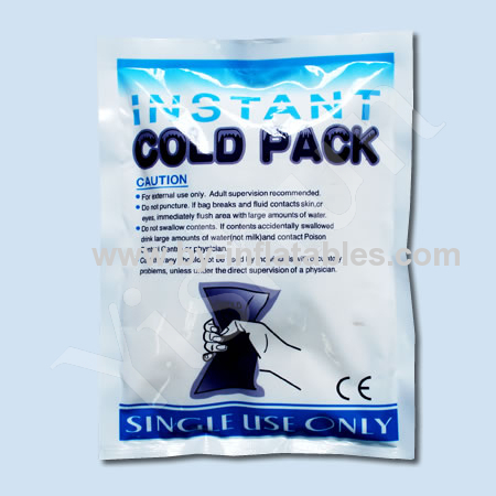 Instant cold pack for reducing the pain ofslight sprains, bruises, strain