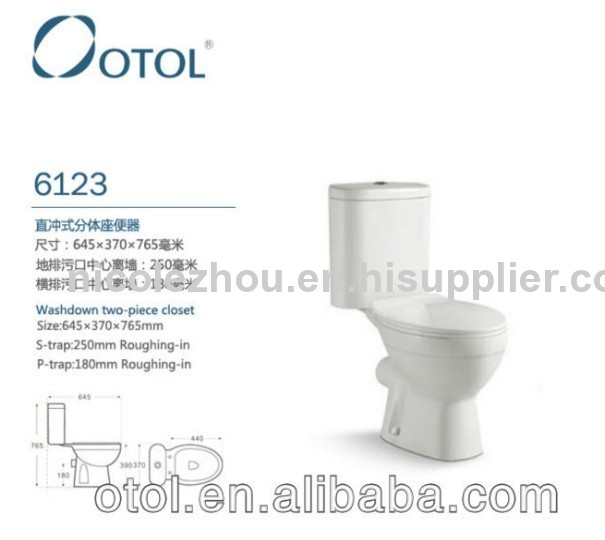OT-6123 bathroom ceramic toilet washdown two piece toilet tank fittings