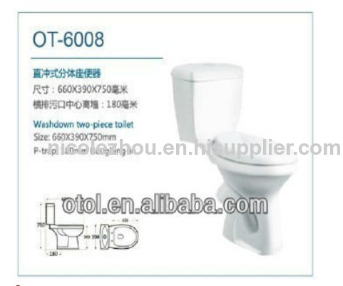 OT-6008 ceramic toilet bathroom toilet Washdown two piece toilet tank fittings