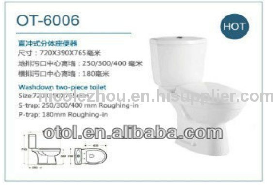 OT-6006 bathroom ceramic washdown two piece toilet 