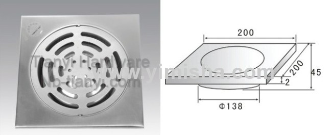 200mm x 200mm x 2mm Stainless Steel Anti-Odour Floor Drain with Clean Out 