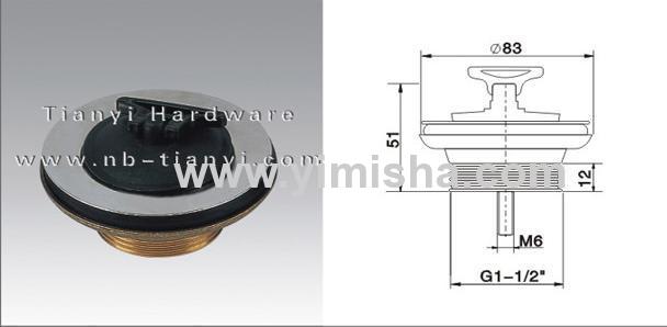  Φ83mm Brass Chrome Plated Waste Drain with Rubber Plug