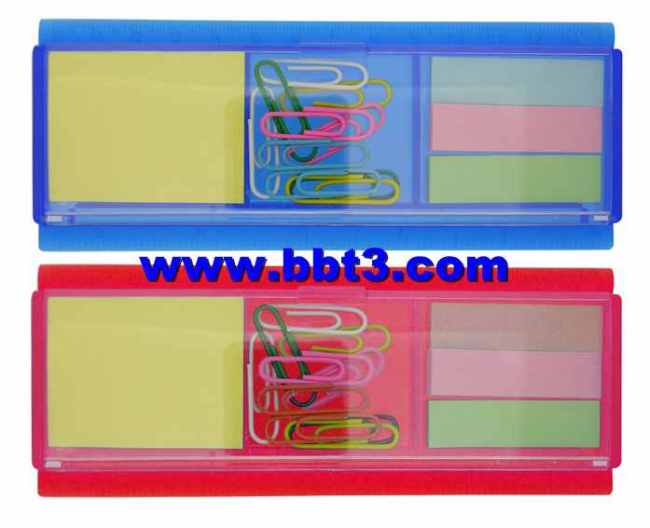 Promotional plastic box with sticky notes,clips and ruler