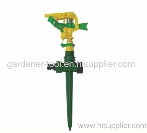 Plastic impulse water hose sprinkler with plastic spike