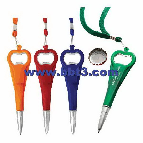 Promotional ballpen with bottle opener and lanyard