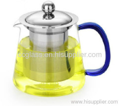 Colored Handle Hand Made Glass Tea Pot