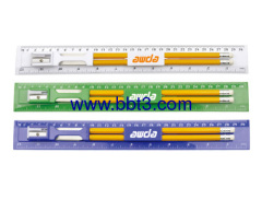 Promotional 30cm ruler set with pencils,eraser and sharpener