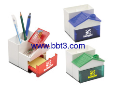 Promotional house shape pen holder with clip holder and memo holder