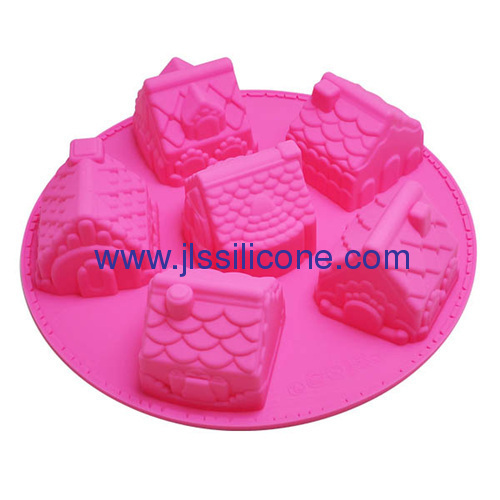 6 cavities bakeware silicone cake pans with Christmas house shape