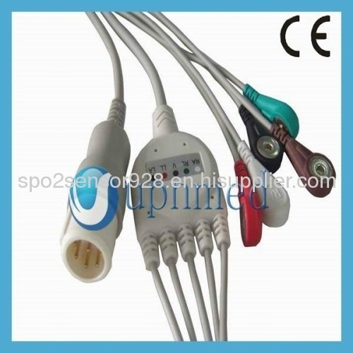 FOR Philips 8pin one piece 5-lead ECG cable with leadwires,snap