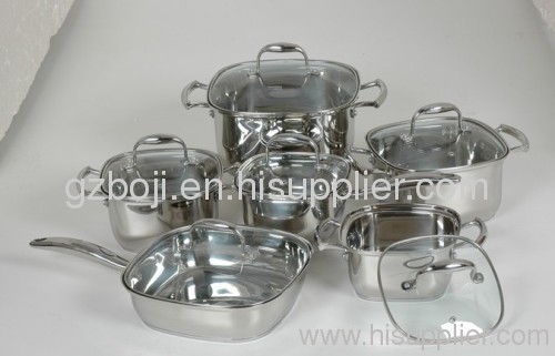 Stainless steel cookware set with lid square shape