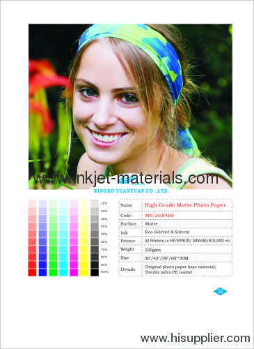 220gsm High Grade Matte Photo Paper Inkjek Media